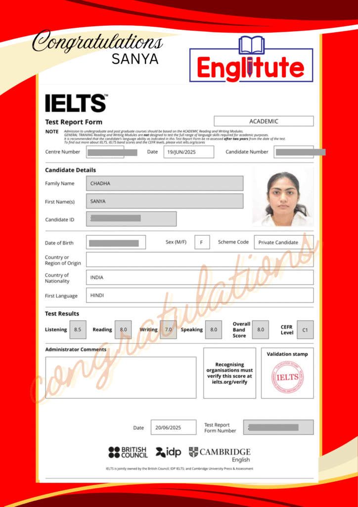 SANYA! IELTS Score of 8.0